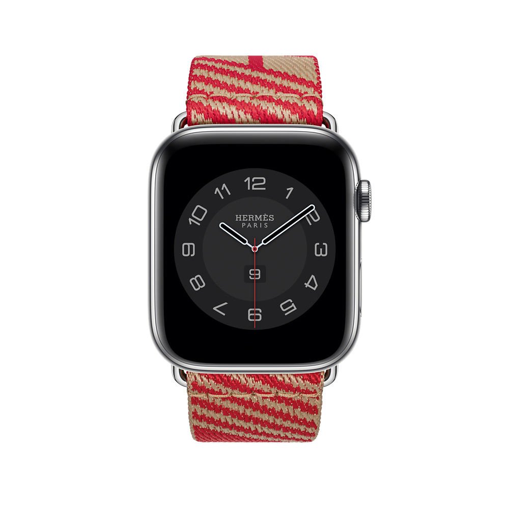 Apple Watch 49-45-44-42mm Hermes Örgü Dokuma Kordon Saman - Kırmızı