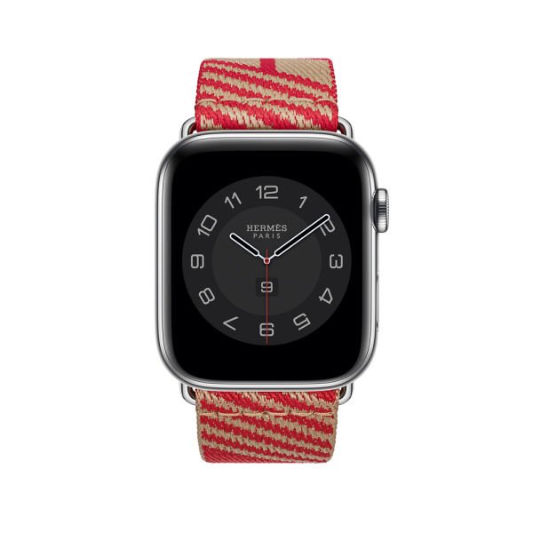 Apple Watch 49-45-44-42mm Hermes Örgü Dokuma Kordon Saman - Kırmızı