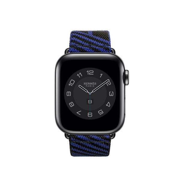 Apple Watch 49-45-44-42mm Hermes Örgü Dokuma Kordon Siyah - Lacivert