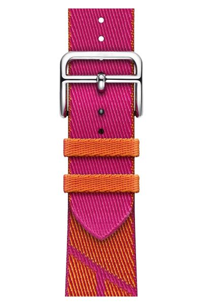 Apple Watch 49-45-44-42mm Hermes Örgü Dokuma Kordon Turuncu - Pembe