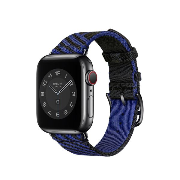 Apple Watch 38-40-41mm Hermes Örgü Dokuma Kordon Siyah - Lacivert