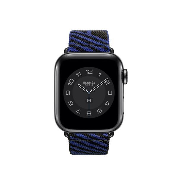 Apple Watch 38-40-41mm Hermes Örgü Dokuma Kordon Siyah - Lacivert