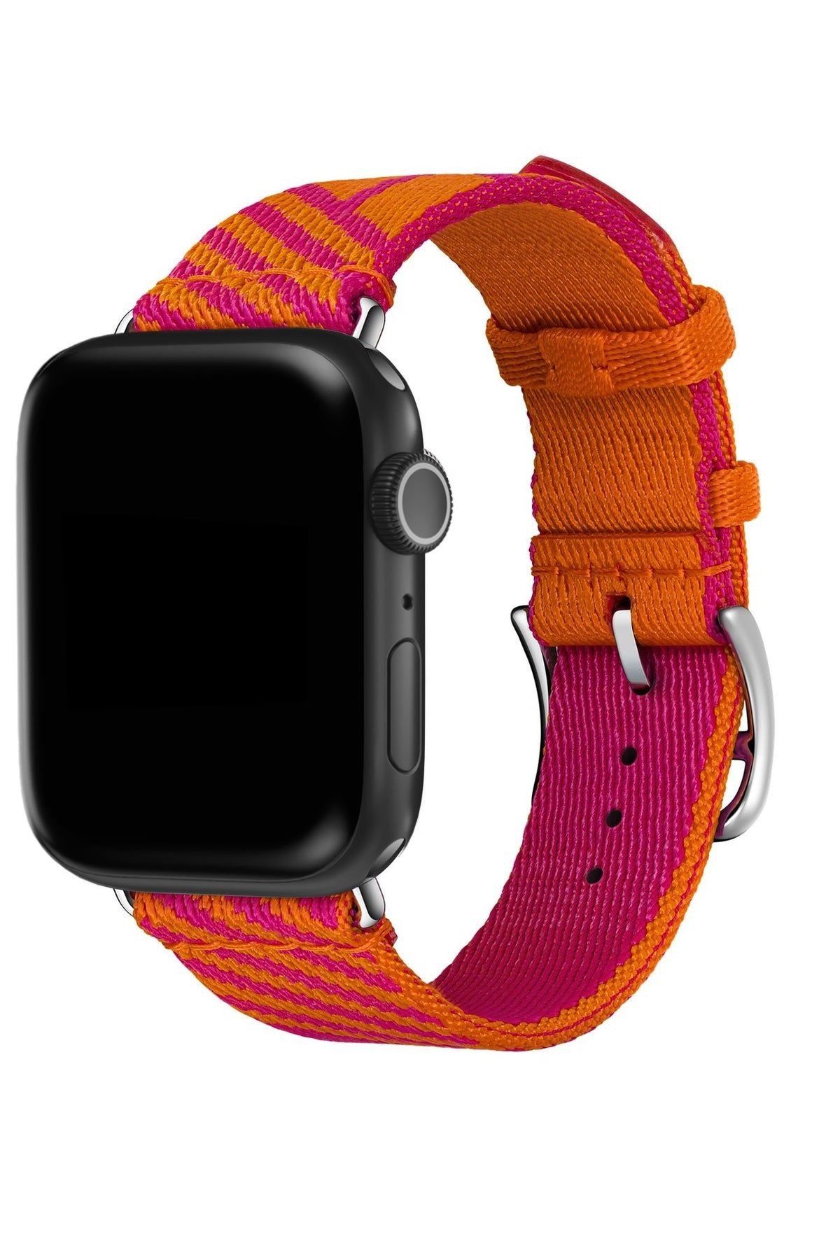 Apple Watch 38-40-41mm Hermes Örgü Dokuma Kordon Turuncu - Pembe