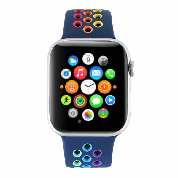 Apple Watch 49-45-44-42mm Rainbow Nike Delikli Silikon Kordon Lacivert