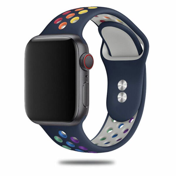 Apple Watch 49-45-44-42mm Rainbow Nike Delikli Silikon Kordon Lacivert