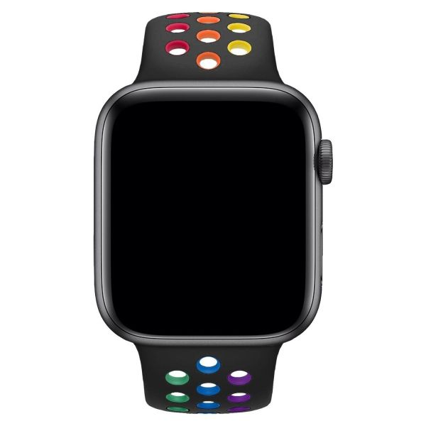 Apple Watch 38-40-41mm Rainbow Nike Delikli Silikon Kordon Siyah