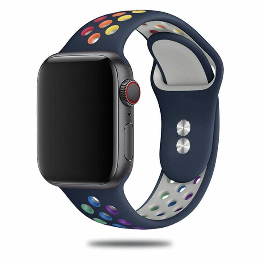 Apple Watch 38-40-41mm Rainbow Nike Delikli Silikon Kordon Lacivert