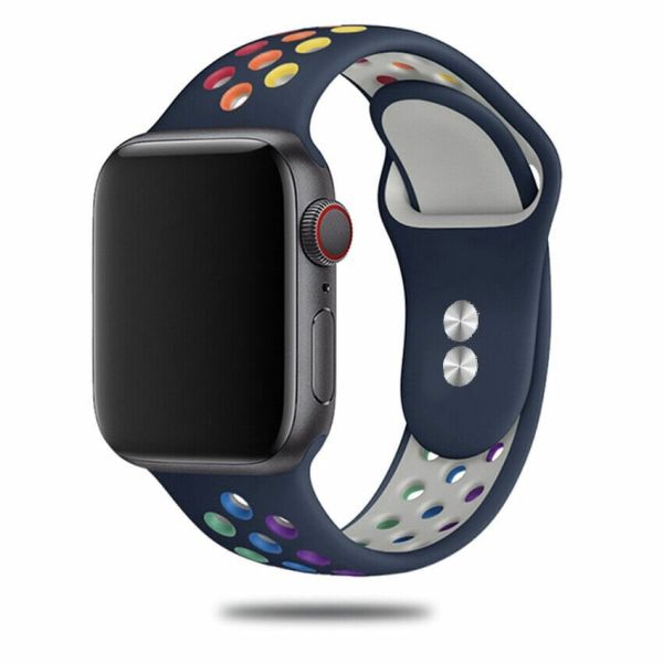 Apple Watch 38-40-41mm Rainbow Nike Delikli Silikon Kordon Lacivert