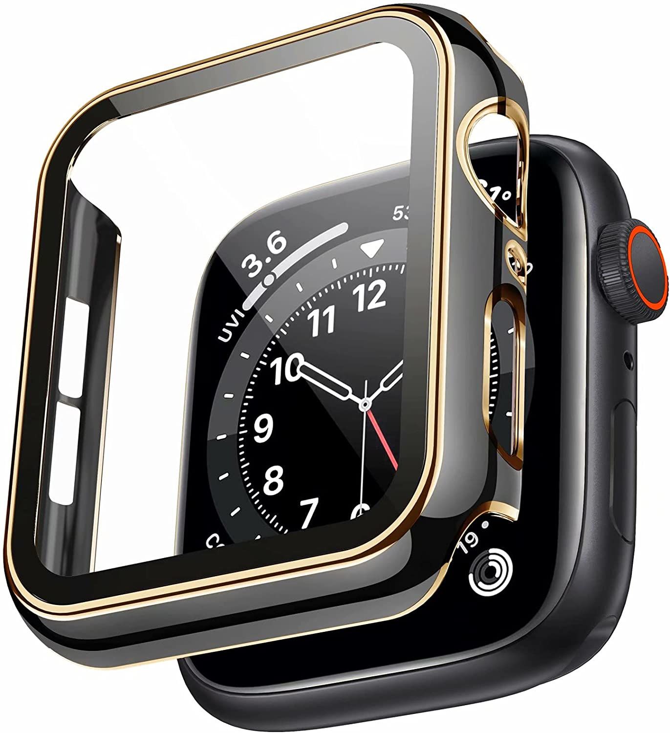 Apple Watch 45mm Gold Case Parlak Gold Çizgili Ekran Koruyucu Kasa