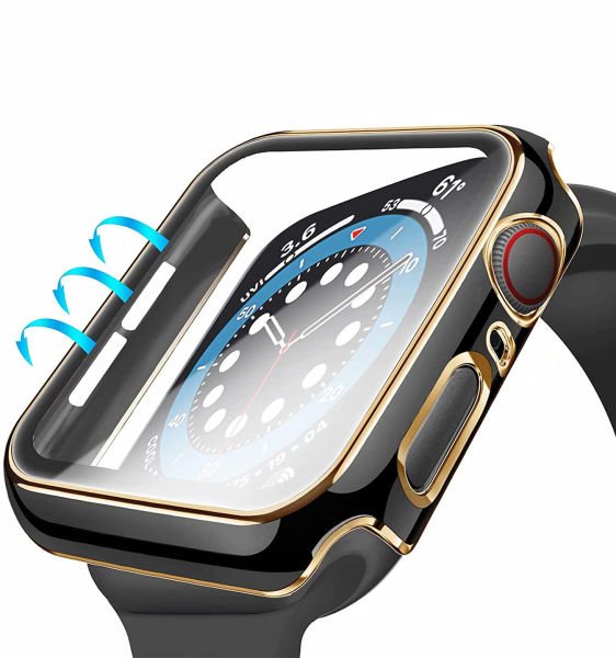 Apple Watch 45mm Gold Case Parlak Gold Çizgili Ekran Koruyucu Kasa