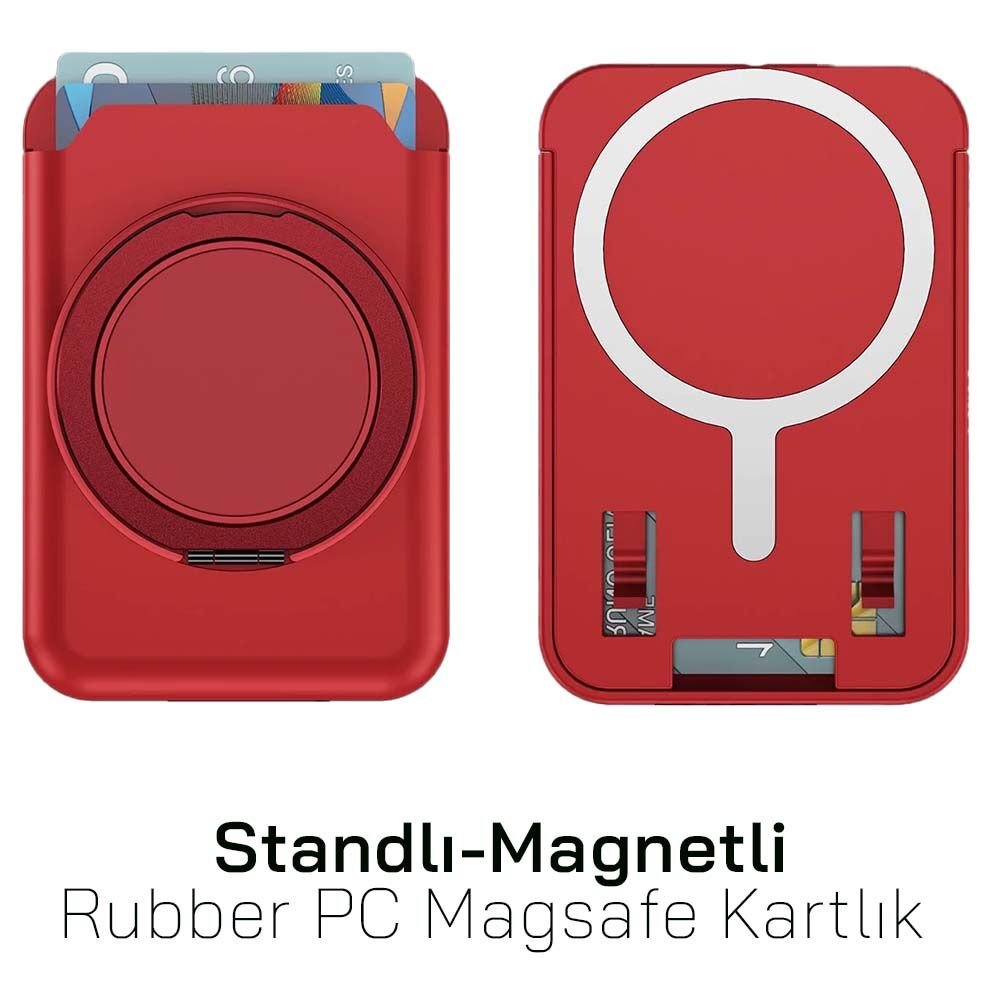 iPhone Standlı Magnetli Rubber PC Magsafe Kartlık CRD-01 Kırmızı