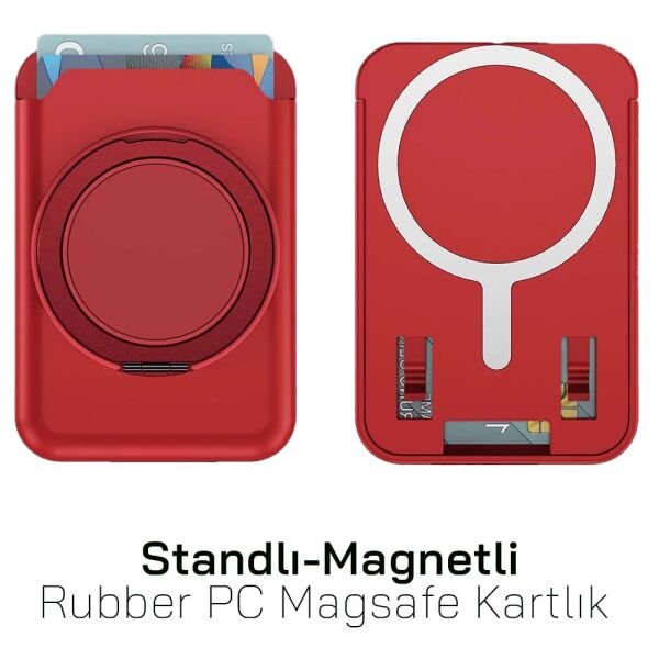 iPhone Standlı Magnetli Rubber PC Magsafe Kartlık CRD-01 Kırmızı