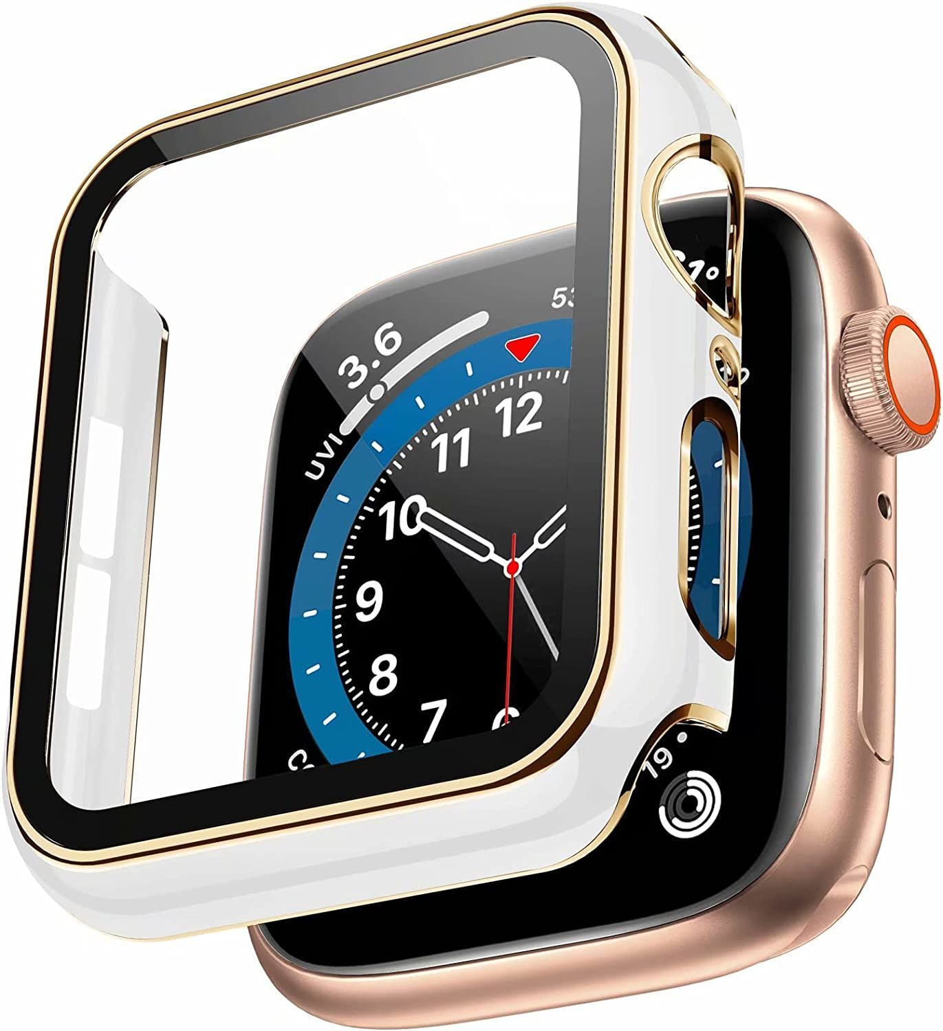 Apple Watch 41mm Gold Case Parlak Gold Çizgili Ekran Koruyucu Kasa Beyaz