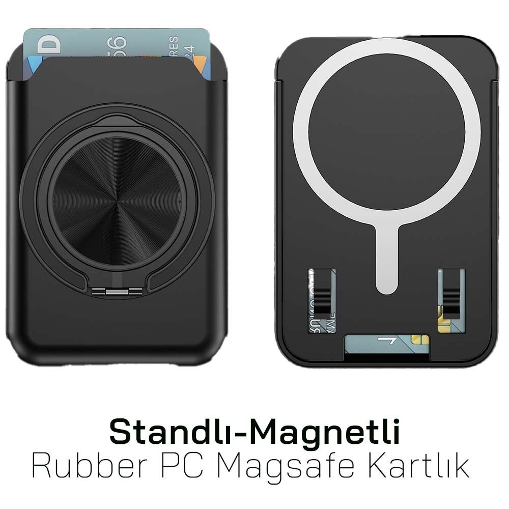 iPhone Standlı Magnetli Rubber PC Magsafe Kartlık CRD-01 Siyah