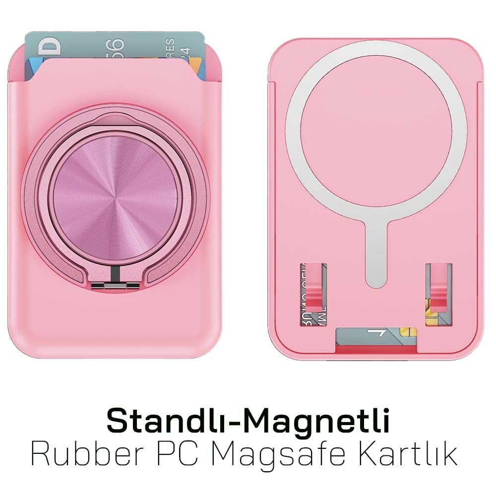 iPhone Standlı Magnetli Rubber PC Magsafe Kartlık CRD-01 Pembe