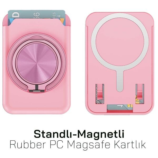 iPhone Standlı Magnetli Rubber PC Magsafe Kartlık CRD-01 Pembe