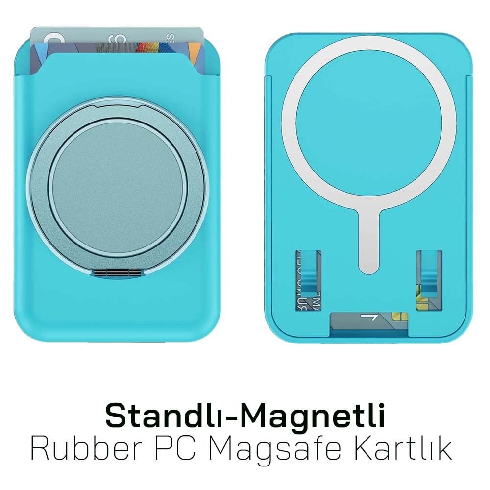 iPhone Standlı Magnetli Rubber PC Magsafe Kartlık CRD-01 Mint (Su Yeşili)