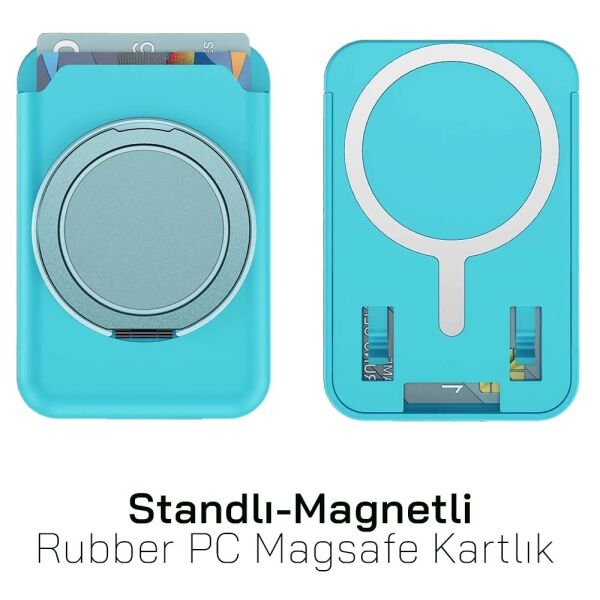 iPhone Standlı Magnetli Rubber PC Magsafe Kartlık CRD-01 Mint (Su Yeşili)