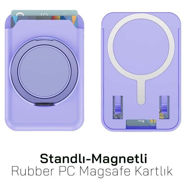 iPhone Standlı Magnetli Rubber PC Magsafe Kartlık CRD-01 Lila
