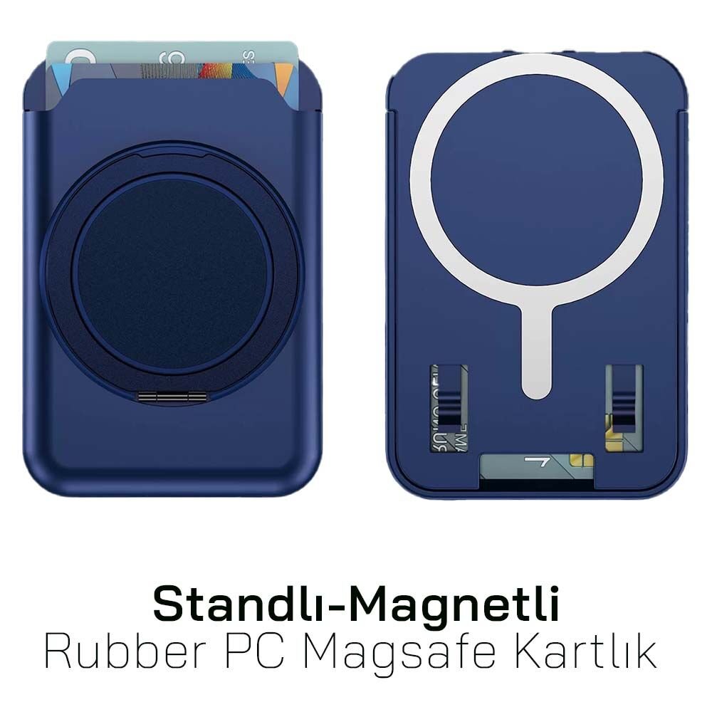 iPhone Standlı Magnetli Rubber PC Magsafe Kartlık CRD-01 Lacivert