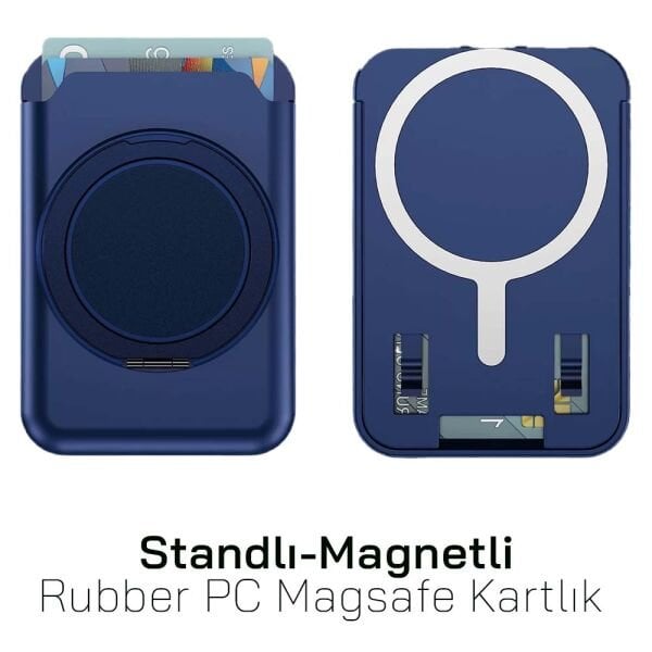 iPhone Standlı Magnetli Rubber PC Magsafe Kartlık CRD-01 Lacivert