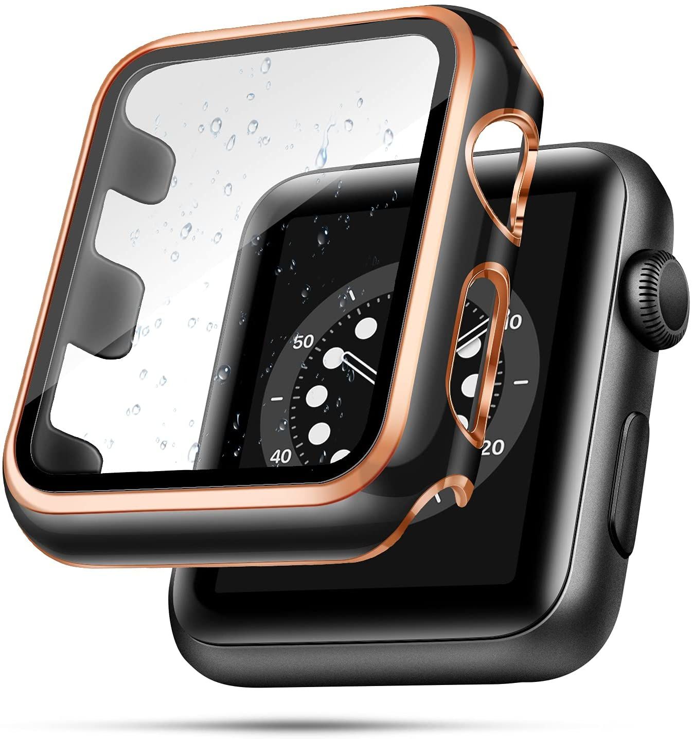 Apple Watch 42mm Gold Case Parlak Gold Çizgili Ekran Koruyucu Kasa Siyah