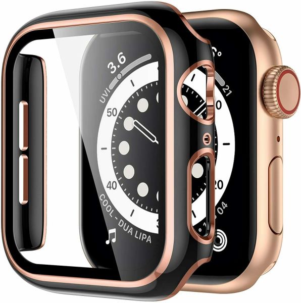 Apple Watch 42mm Gold Case Parlak Gold Çizgili Ekran Koruyucu Kasa Siyah
