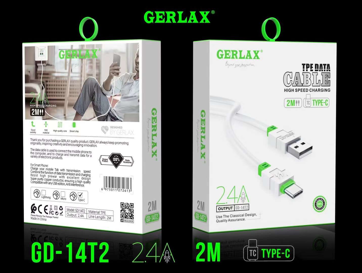 Gerlax G14 2 Metre 2.4A Hızlı Şarj Kablosu