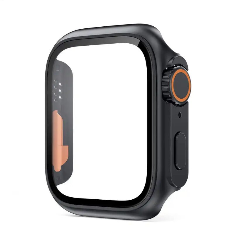 Apple Watch 44mm-45mm-41mm-40mm Watch Ultra Görünümlü Kasa Dönüştürücü Ekran Koruyucu Kasa 45mm - Siyah