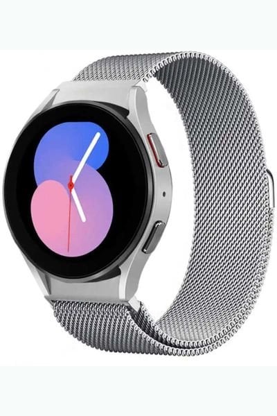 Samsung Galaxy Watch 4 5 5 Pro Milan Metal Hasır Kordon Gümüş