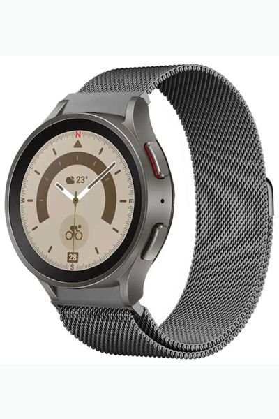 Samsung Galaxy Watch 4 5 5 Pro Milan Metal Hasır Kordon Koyu Gri
